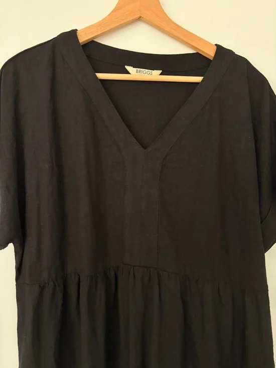 BRIGGS NEW YORK BLACK LINEN RAYON DOLMAN SLEEVE V-NECK CASUAL DRESS, LARGE - Picture 7 of 11